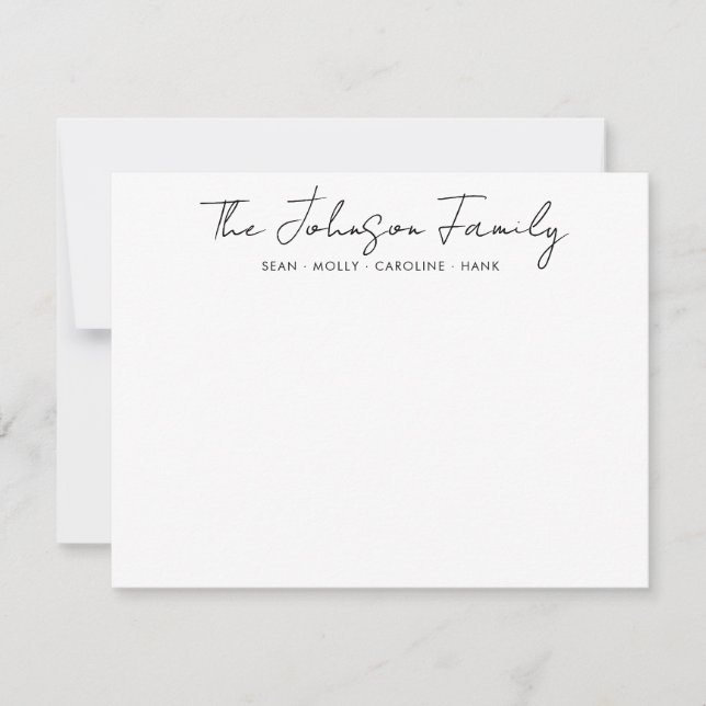 Modern Family Name Black Script Font Calligraphy Card (Front)
