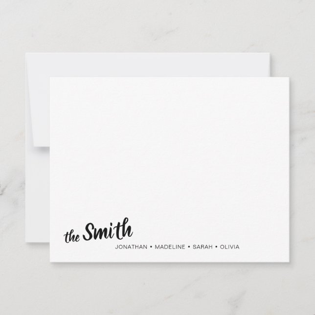 Modern Family Name Black Script Typography Card (Front)