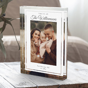 Modern Family Name Elegant Chic Stylish Script Photo Block