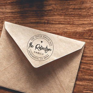 Modern Family Name Heart Return Address Round Logo Self-inking Stamp