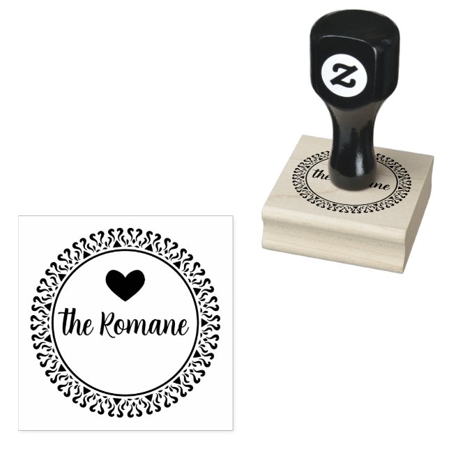  Modern Family Name Heart Return Address Round Rubber Stamp (Stamped)