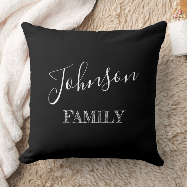 Modern Family Name Personalised Black & White Cushion (Blanket)