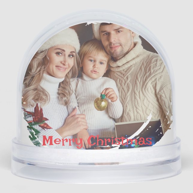 Modern Family Name Photo Keepsake Merry Christmas Snowglobe (Front)