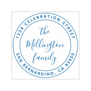 Modern Family Name Script Round Return Address Self-inking Stamp