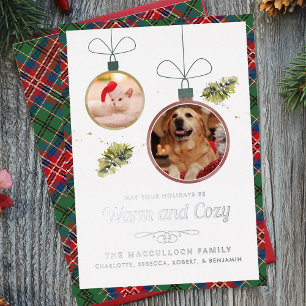 Modern Family Pet Photos Christmas Tartan Foil Holiday Card