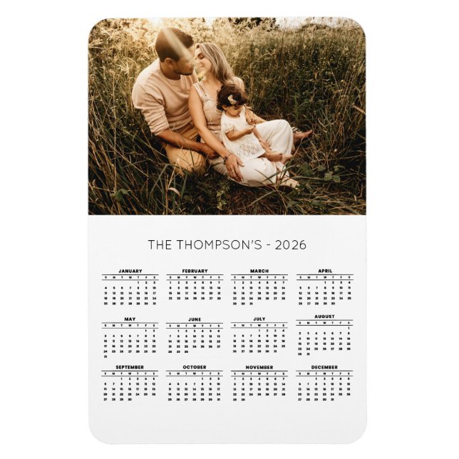 Modern Family Photo 2024 Calendar 12 Month  Magnet (Vertical)