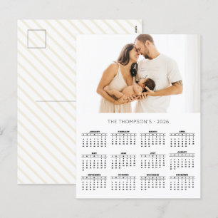 Modern Family Photo 2026 Calendar 12 Month Holiday Postcard