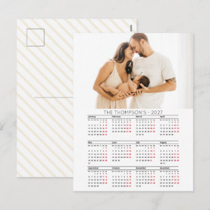 Modern Family Photo 2027 Calendar 12 Month Holiday Postcard