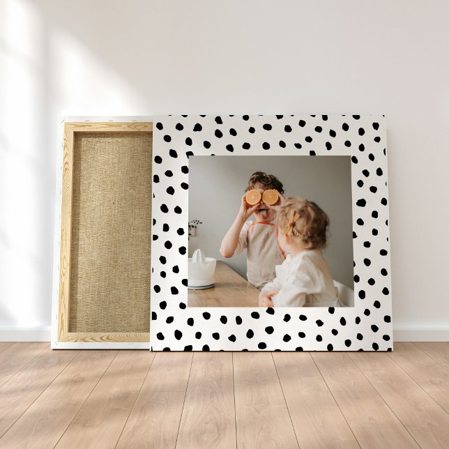 Modern  Family Photo & Black Dots Beauty Gift Canvas Print (Creator Uploaded)