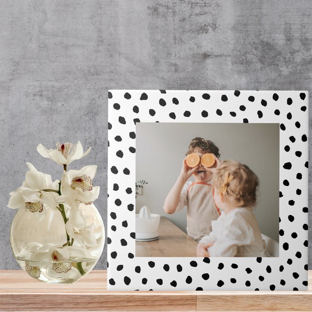 Modern  Family Photo & Black Dots Beauty Gift Tile (Creator Uploaded)