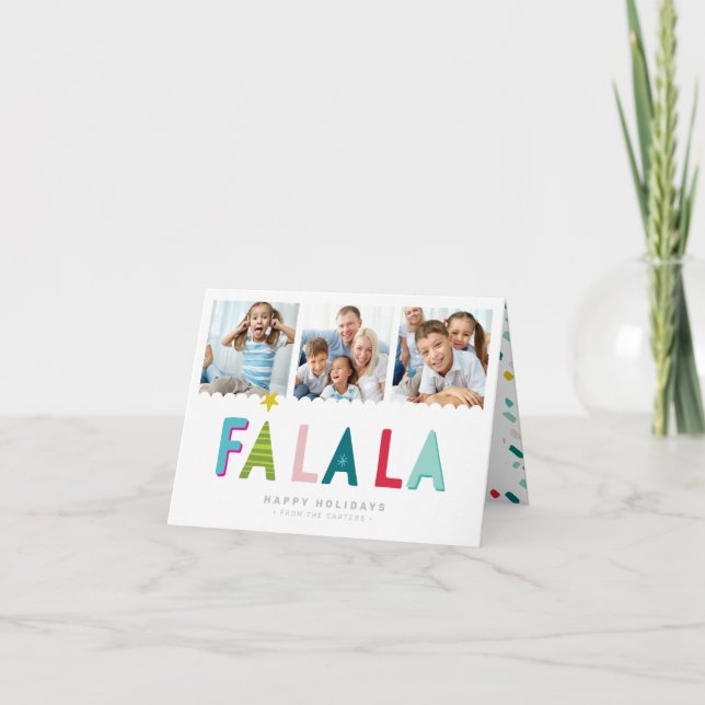 MODERN FAMILY PHOTO bold bright colourful fa la la Holiday Card (Front)