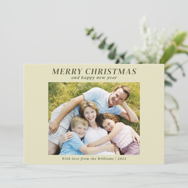 Modern Family Photo Christmas Beige Holiday Card (Standing Front)