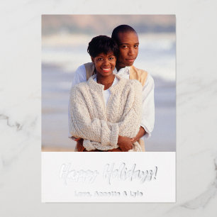 Modern Family Photo Christmas Card   Silver Foil