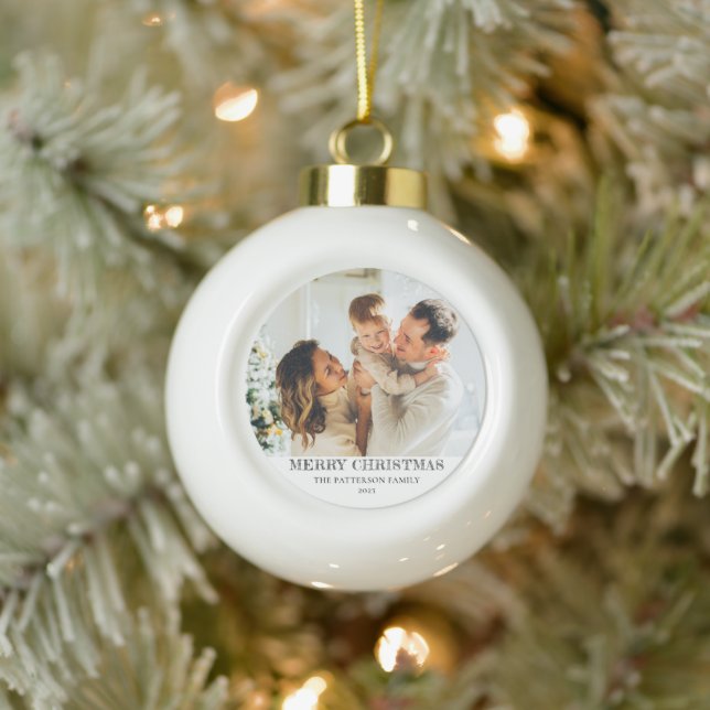 Modern Family Photo Christmas Ceramic Ball Christmas Ornament (Tree)