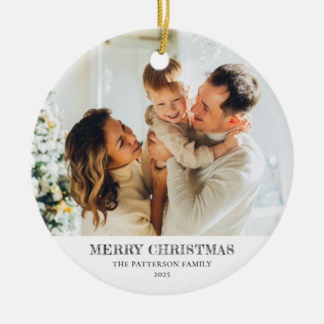 Modern Family Photo Christmas Ceramic Tree Decoration (Front)