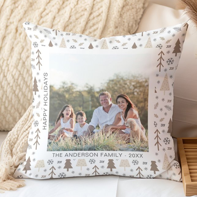 Modern Family Photo Christmas Cushion (Modern Christmas Holidays Personalized Photo Throw Pillow by MINTIC DESIGN STUDIO)