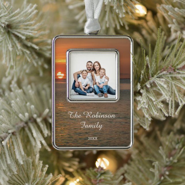 Modern Family Photo Christmas Elegant Personalise  Silver Plated Framed Ornament (Tree)