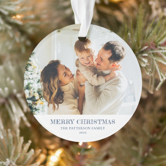 Modern Family Photo Christmas Navy Blue Ornament (Tree)