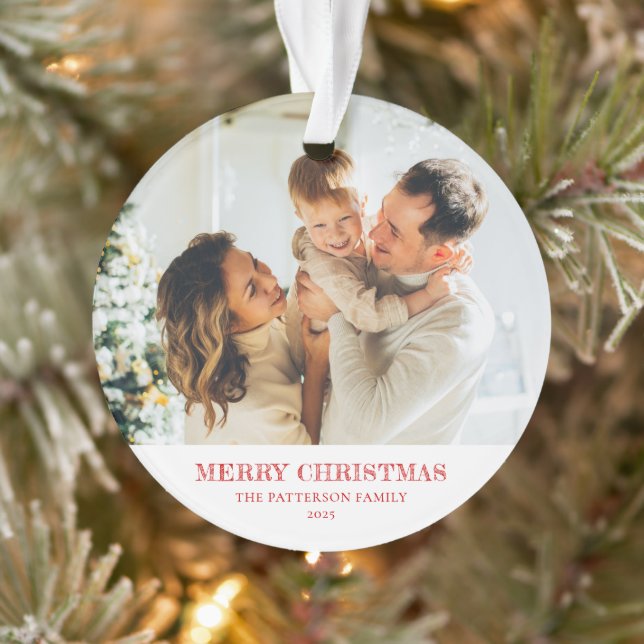 Modern Family Photo Christmas Red Ornament (Tree)