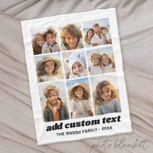 Modern Family Photo Collage 9 Photos White Minimal Fleece Blanket