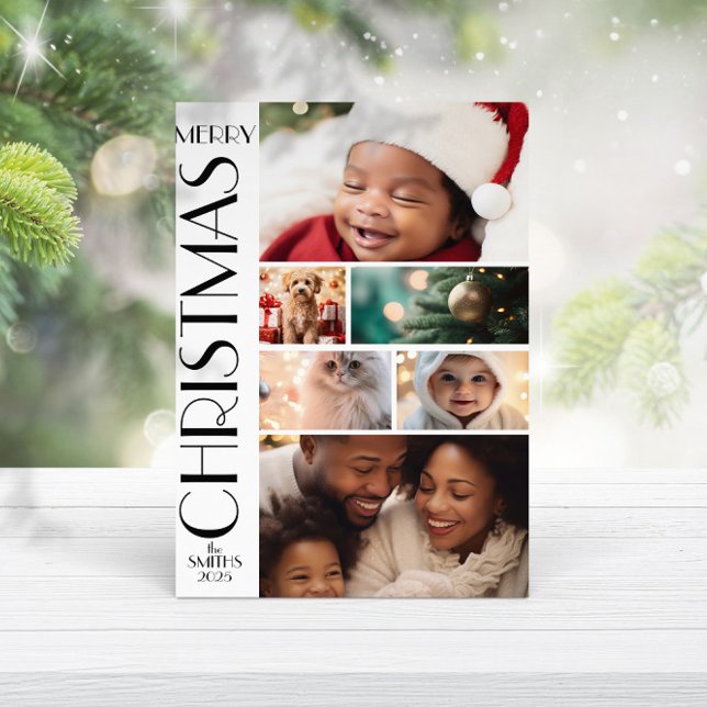 Modern Family Photo Collage Black White Minimalist Card (Creator Uploaded)