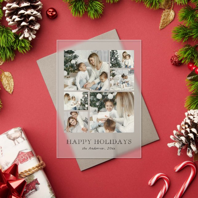 Modern Family Photo Collage Christmas Holiday Card Acrylic Invitations (Insitu (Holiday))