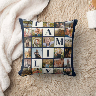 Modern Family Photo Collage Grid Simple Stylish Cushion