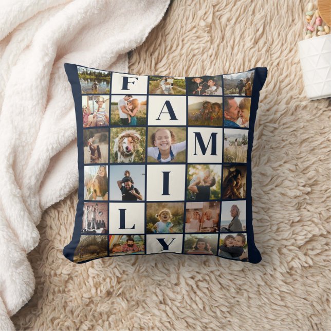 Modern Family Photo Collage Grid Simple Stylish Cushion (Blanket)