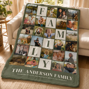 Modern Family Photo Collage Grid Simple Stylish Fleece Blanket