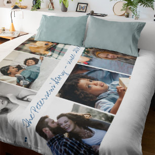 Modern family photo collage handwritten script fleece blanket