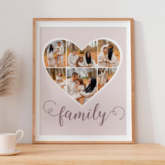 Modern FAMILY Photo Collage Love Script Heart Poster