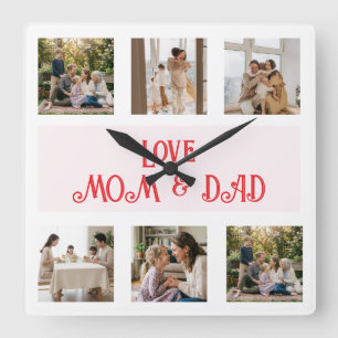 Modern Family Photo Collage Love Square Wall Clock