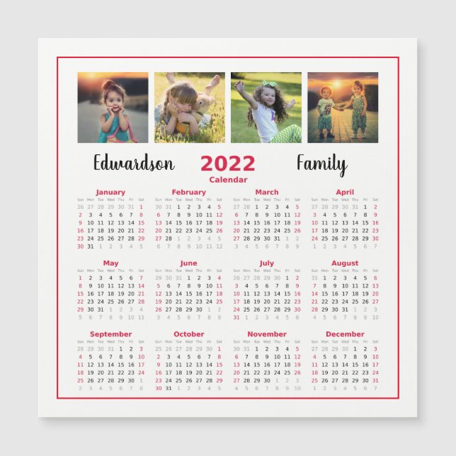 Modern family photo collage magnetic calendar (Front)
