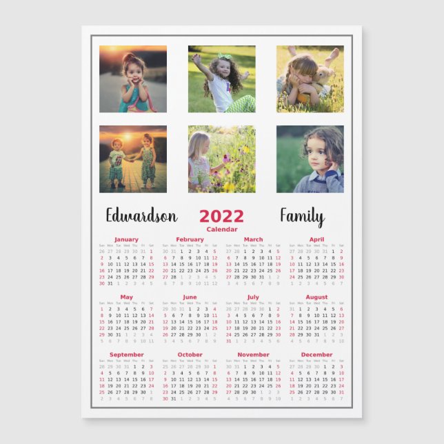 Modern family photo collage magnetic calendar (Front)