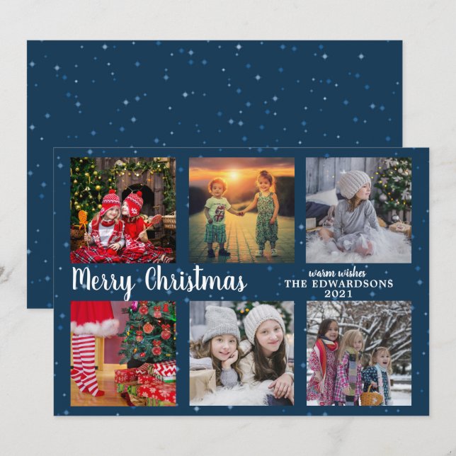 Modern family photo collage Merry Christmas Holida Holiday Card (Front/Back)
