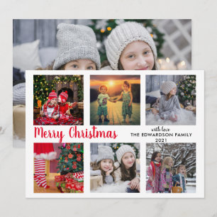 Modern family photo collage Merry Christmas Holiday Card