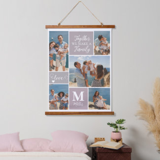 Modern FAMILY Photo Collage Monogram Name 5 photos Hanging Tapestry