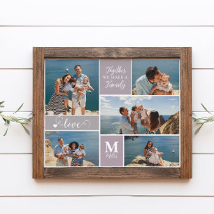 Modern FAMILY Photo Collage Monogram Name 5 photos Poster