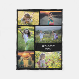 Modern family photo collage monogram name fleece blanket