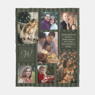 Modern Family Photo Collage Monogram Text Template Fleece Blanket