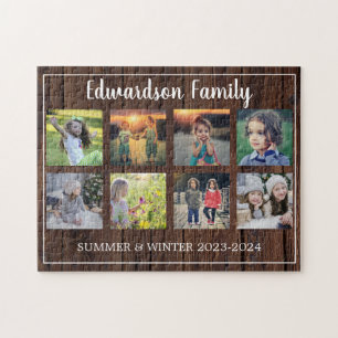 Modern family photo collage monogrammed 8 photos jigsaw puzzle