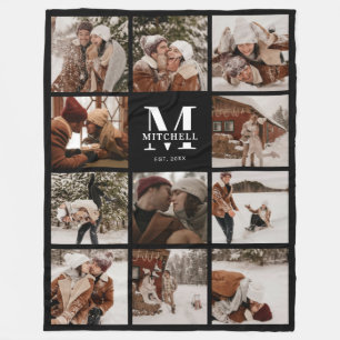 Modern Family Photo Collage   Monogrammed Keepsake Fleece Blanket