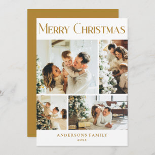 Modern Family Photo Collage Mustard Gold Christmas Holiday Card