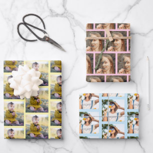 Modern Family Photo Collage Pattern Christmas Wrapping Paper Sheet