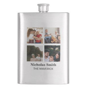 Modern Family Photo Collage Personalised Name Hip Flask