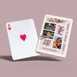 Modern family photo collage script elegant gift playing cards