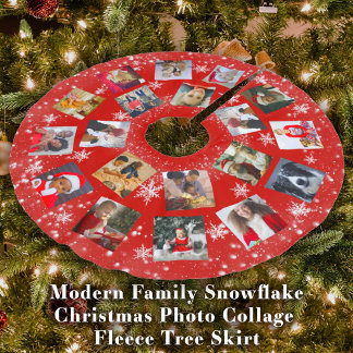 Modern Family Photo Collage Snowflake Christmas Br Brushed Polyester Tree Skirt