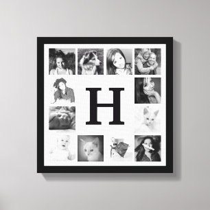Modern Family Photo Collage with Monogram Canvas Print
