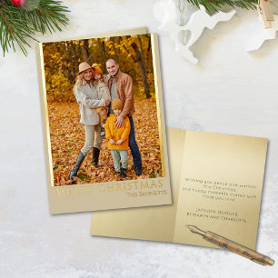 Modern Family Photo Cream Gold Merry Christmas Foil Greeting Card