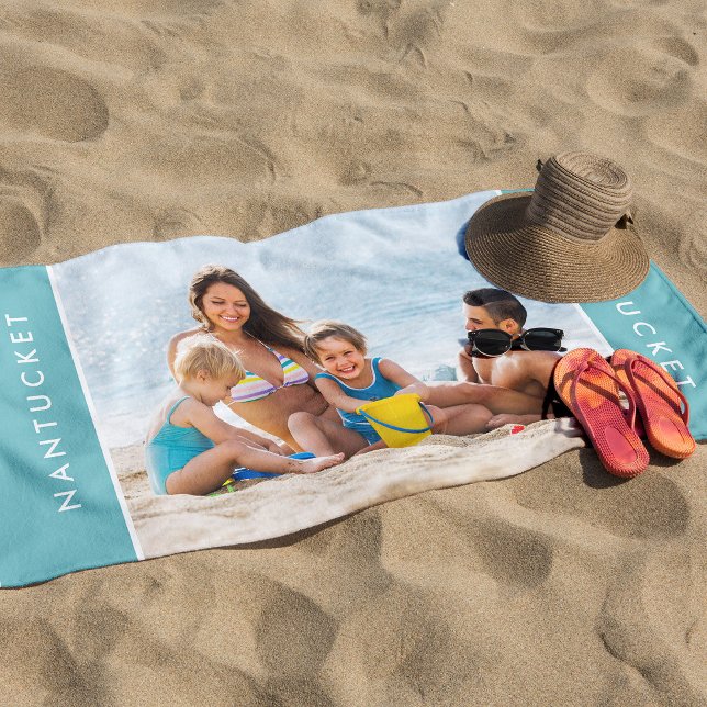Modern Family Photo Custom Vacation Destination Beach Towel (Custom family vacation blankets from your favorite spots in the world! Perfect keepsakes!)